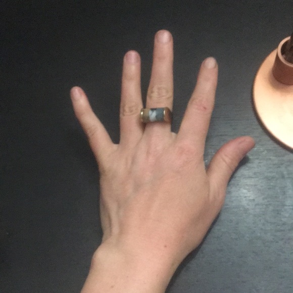 J. Crew ring semi precious stones gold plated Women’s 6 tan grey white - Picture 3 of 6